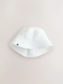 Next Baby Bucket Hats 2 Pack (0mths-2yrs) White and Blue Woven Clearance