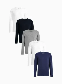 Next Long Sleeve Layering T-Shirts 5 Pack White/ Black/ Grey/ Navy Blue Online