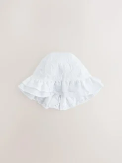 Next White Broderie Bucket Baby Hat (0mths-2yrs) New