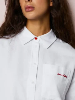 Next Casual Long Sleeve Cropped Shirt with Pocket Embroidery White Hot