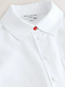 Next Casual Long Sleeve Cropped Shirt with Pocket Embroidery White Hot