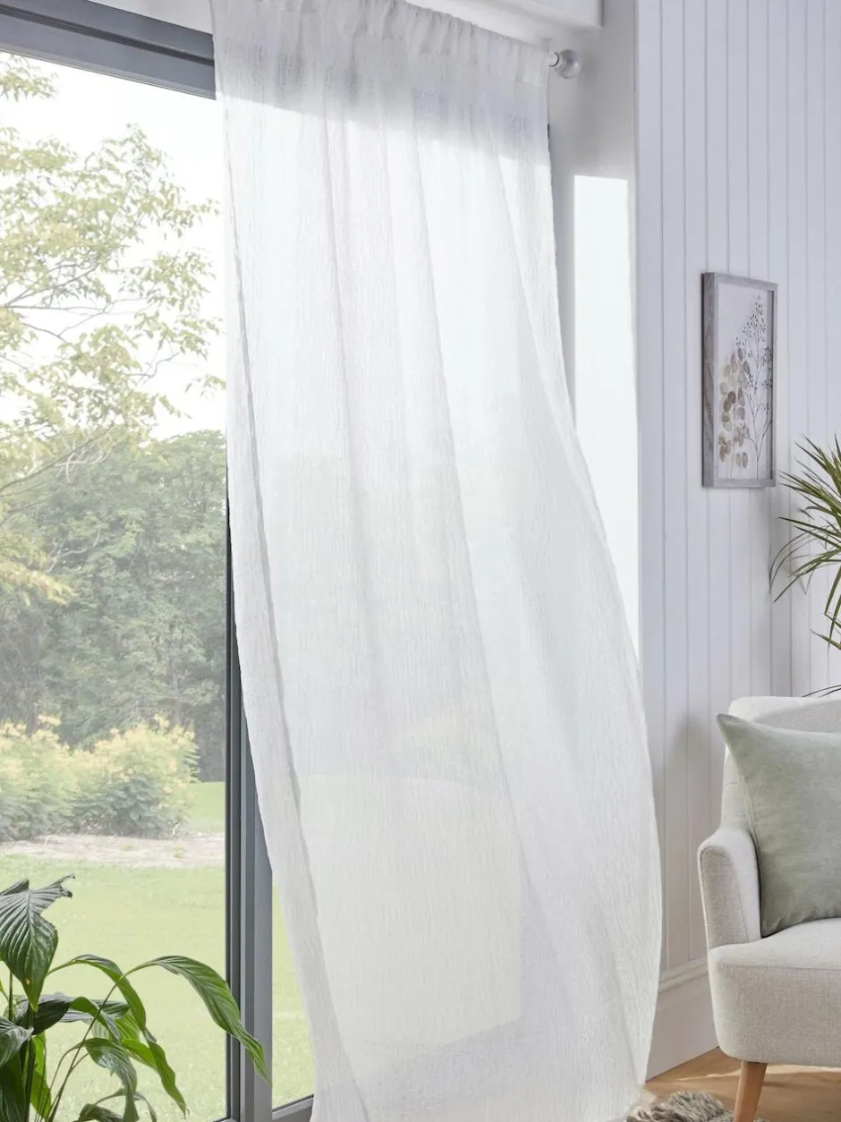 Next White Crinkle Slot Top Voile Unlined Sheer Panel Curtain Clearance