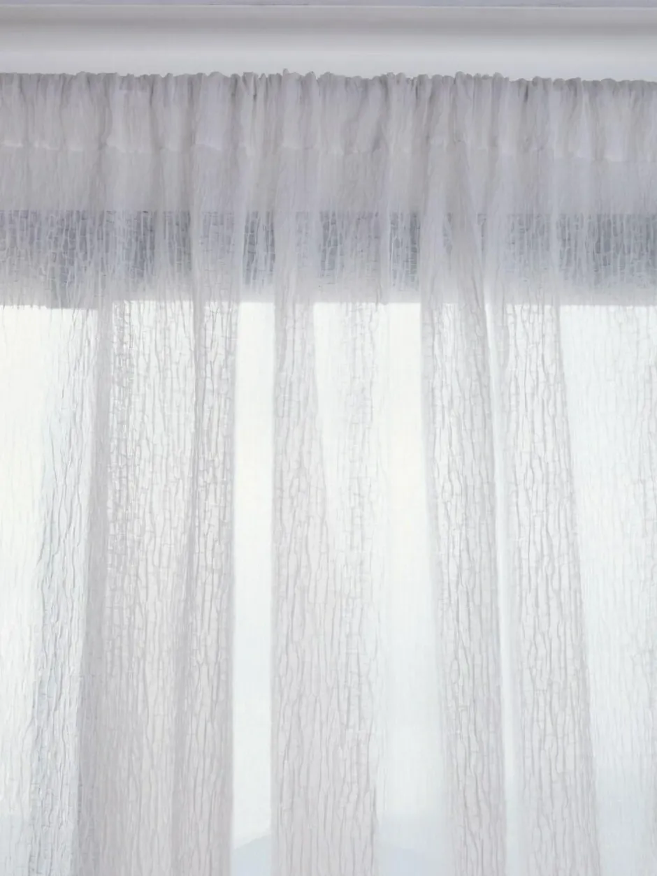 Next White Crinkle Slot Top Voile Unlined Sheer Panel Curtain Clearance