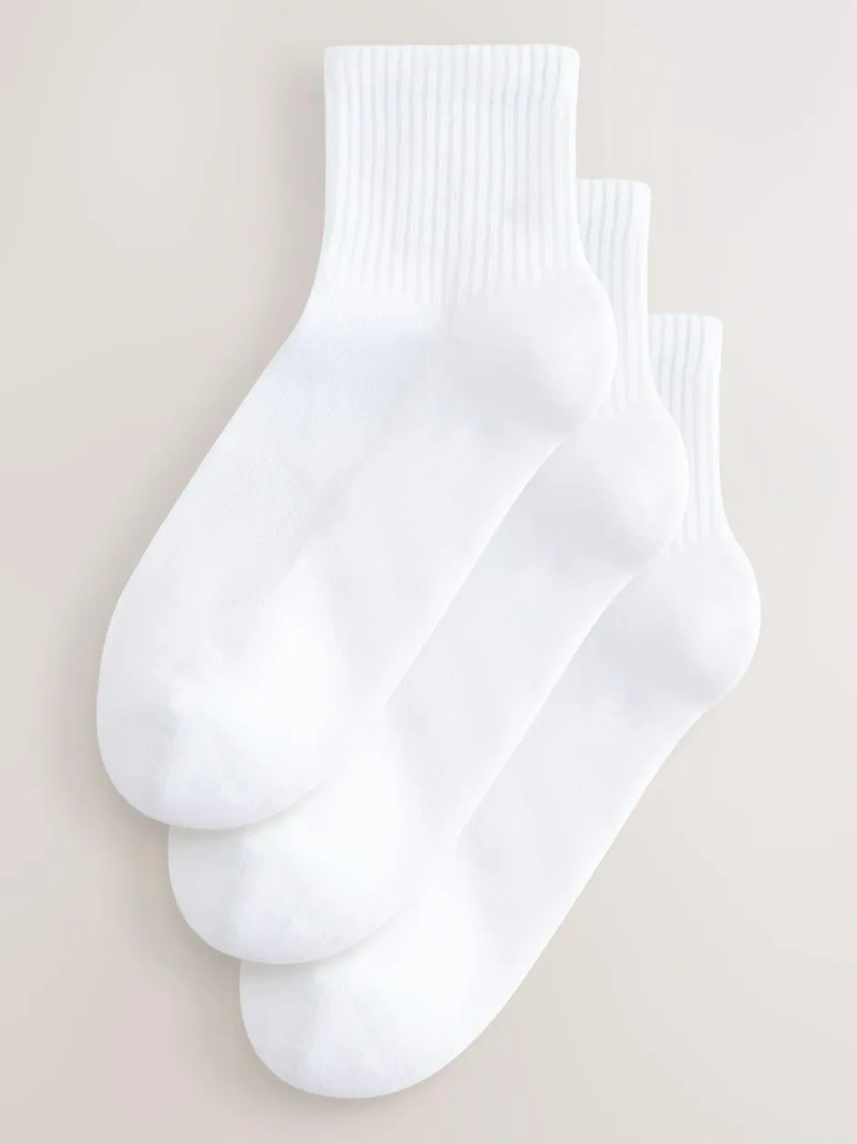Next Cushion Sole Ribbed Sport Cropped Ankle Socks 3 Pack With Arch Support White Discount