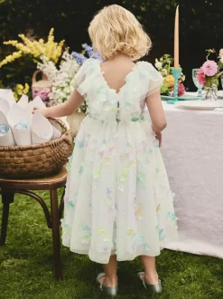 Next White 3D Flower Ruffle Mesh Occasion Dress (3-16yrs) Hot
