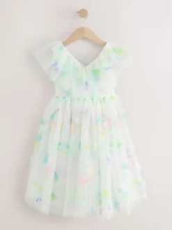 Next White 3D Flower Ruffle Mesh Occasion Dress (3-16yrs) Hot