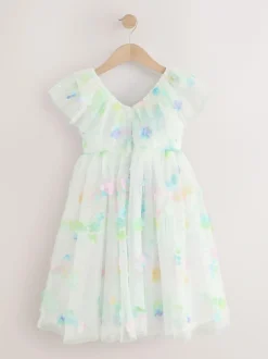 Next White 3D Flower Ruffle Mesh Occasion Dress (3-16yrs) Hot