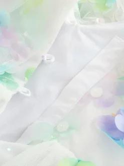 Next White 3D Flower Ruffle Mesh Occasion Dress (3-16yrs) Hot