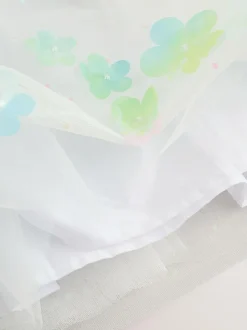 Next White 3D Flower Ruffle Mesh Occasion Dress (3-16yrs) Hot