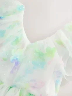 Next White 3D Flower Ruffle Mesh Occasion Dress (3-16yrs) Hot