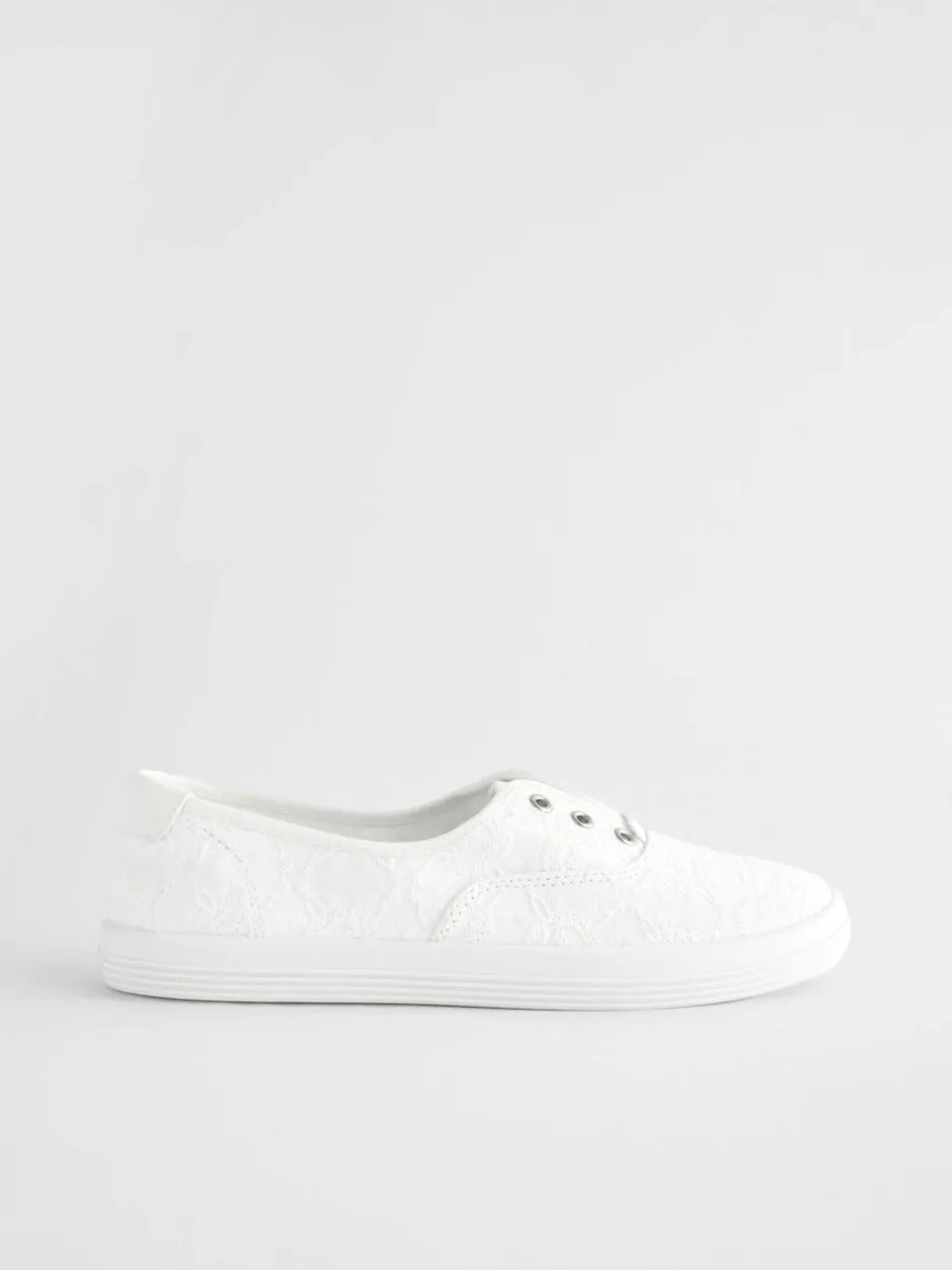 Next Embroidered Laceless Canvas Slip On Trainers White