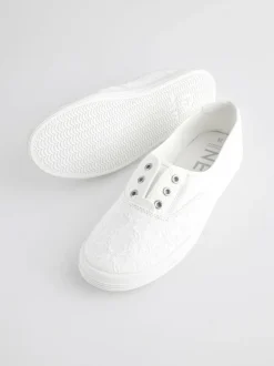 Next Embroidered Laceless Canvas Slip On Trainers White
