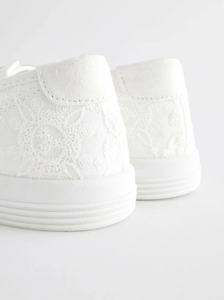 Next Embroidered Laceless Canvas Slip On Trainers White