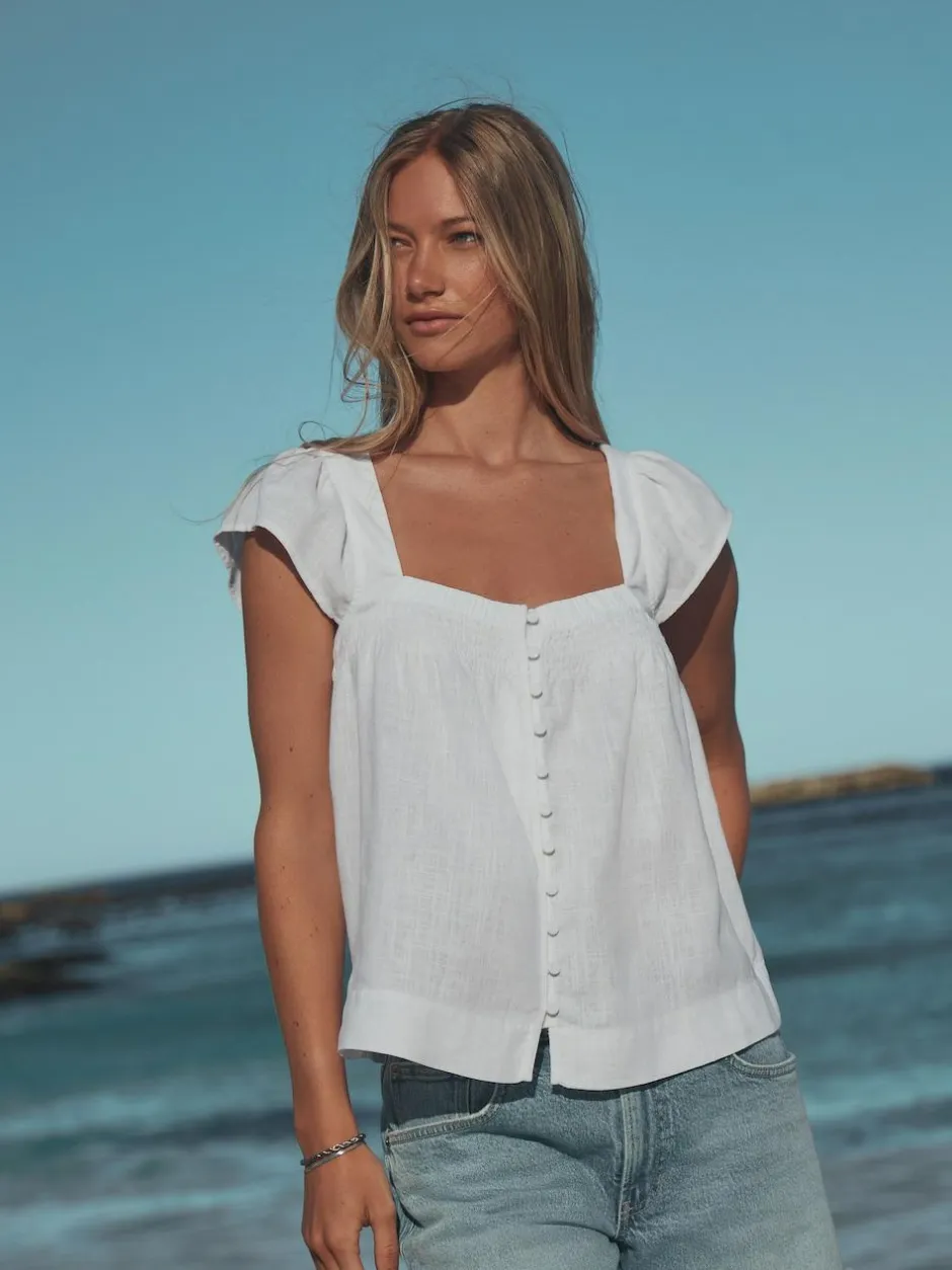 Next Flutter Sleeve Button Front Top With Linen White Outlet
