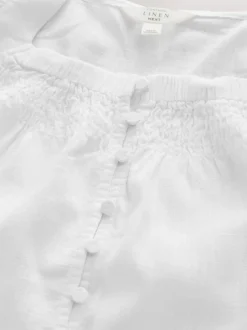 Next Flutter Sleeve Button Front Top With Linen White Outlet