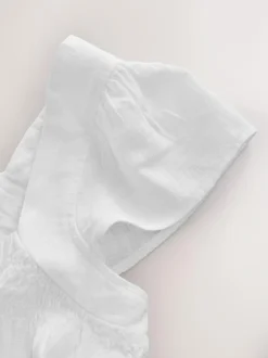 Next Flutter Sleeve Button Front Top With Linen White Outlet