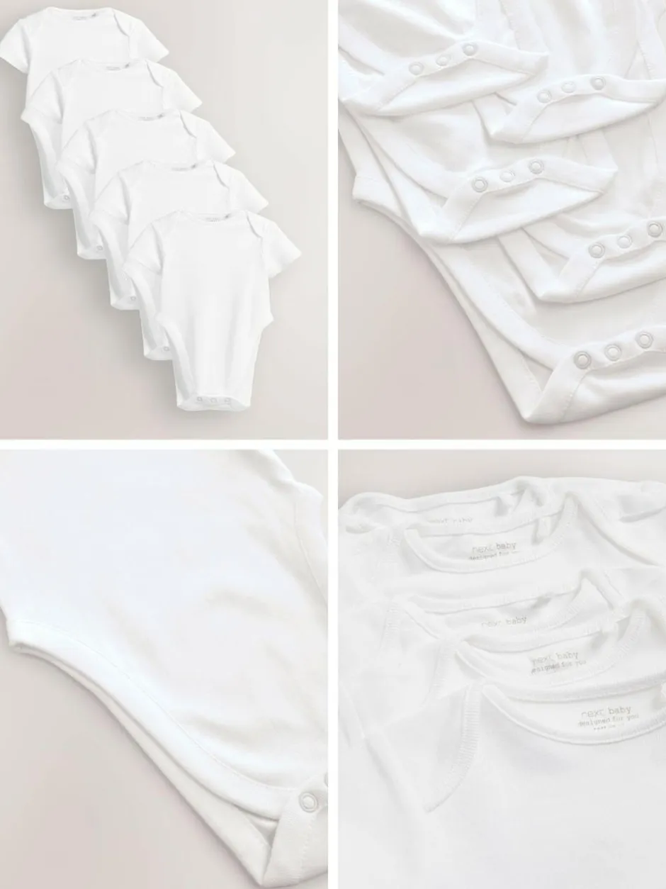 Next White Hip Dysplasia Short Sleeve Bodysuits 5 Pack