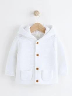 Next Knitted Hooded Baby Cardigan White
