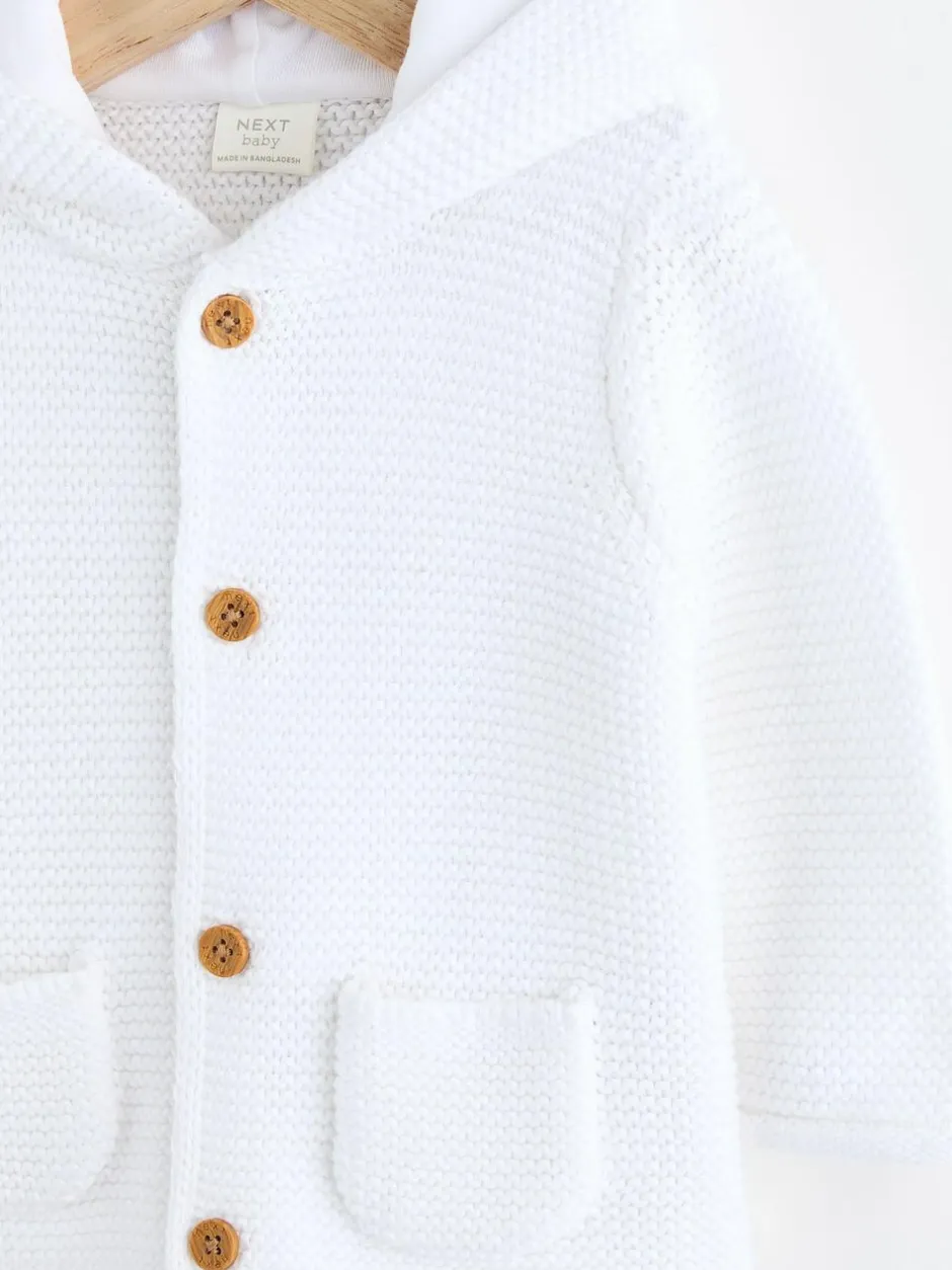 Next Knitted Hooded Baby Cardigan White