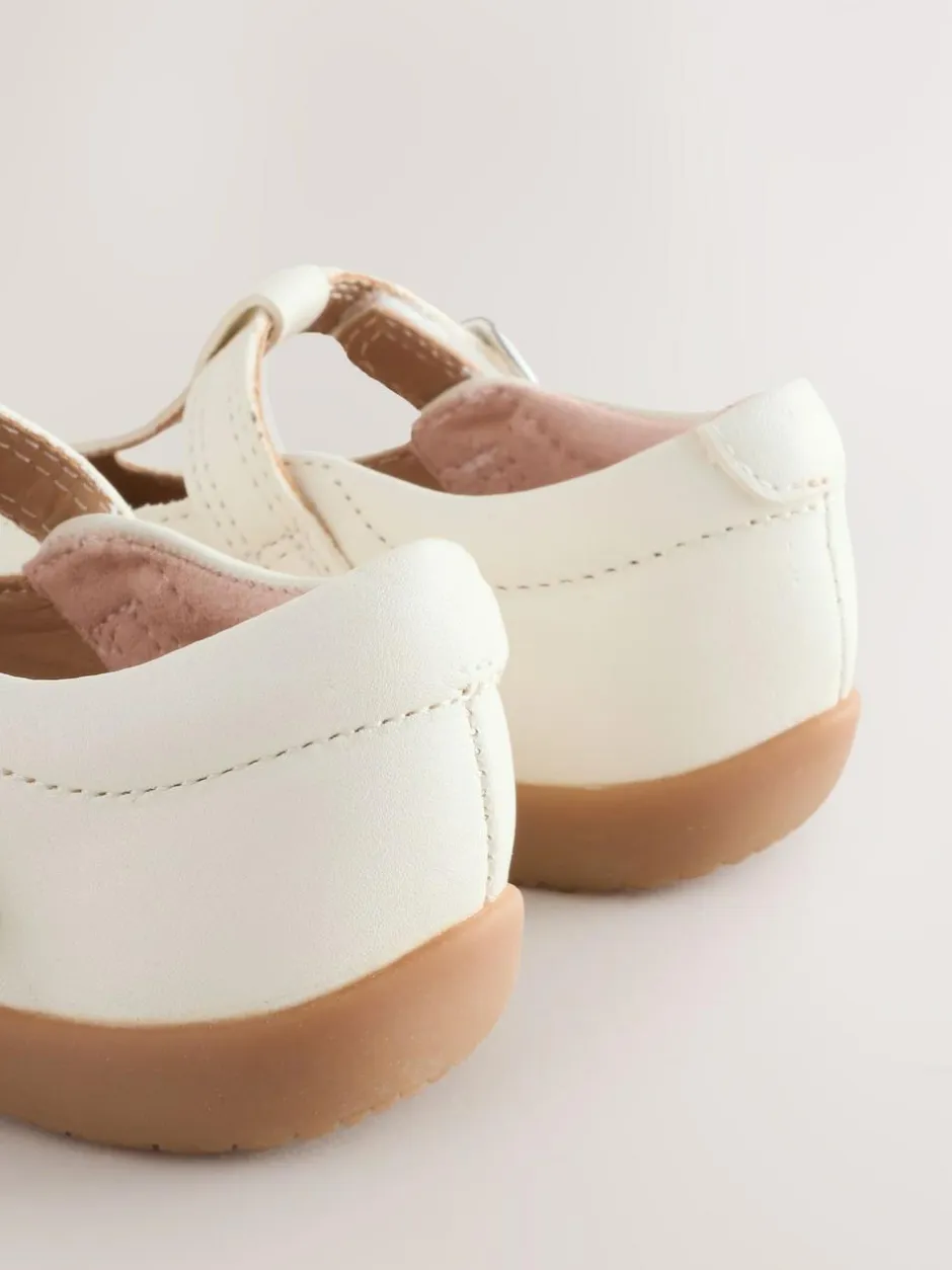 Next Standard Fit (F) First Walker T-Bar Touch Fastening Shoes White Leather Hot