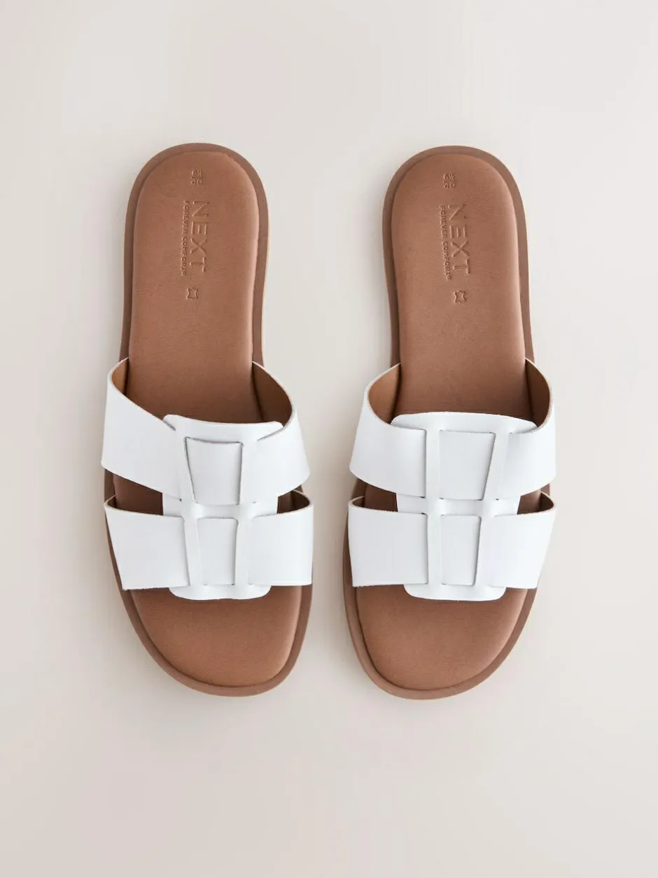 Next White Leather Standard/Wide Fit Slot Mule Sandals