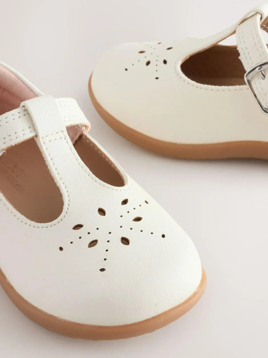 Next Wide Fit (G) First Walker T-Bar Touch Fastening Shoes White Leather Online