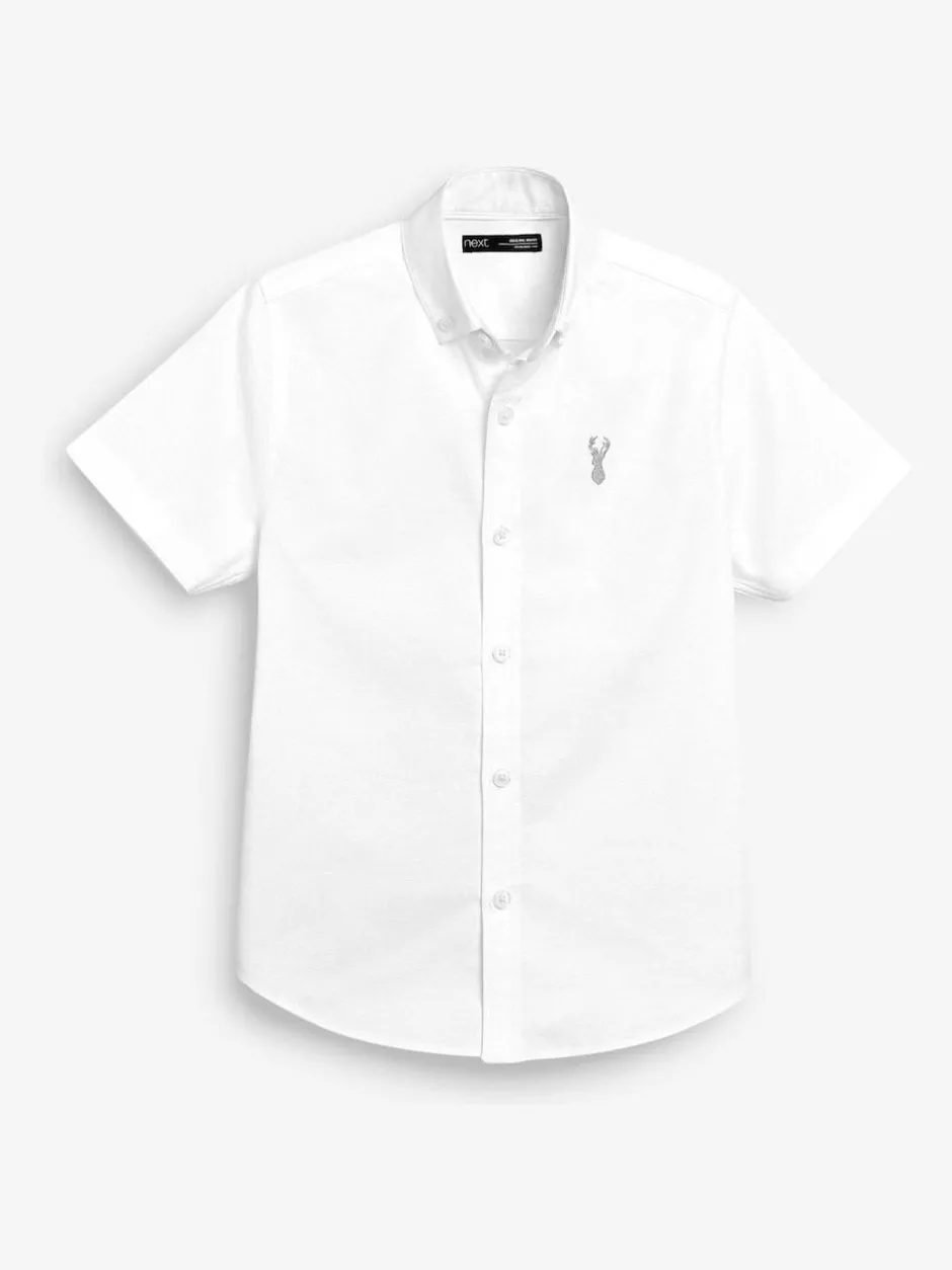 Next White Logo Short Sleeve Cotton Rich Oxford Shirt (3-16yrs) Online
