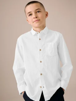 Next Long Sleeve 100% Linen Shirt (3-16yrs) White Hot