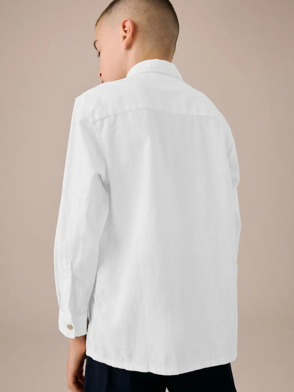 Next Long Sleeve 100% Linen Shirt (3-16yrs) White Hot