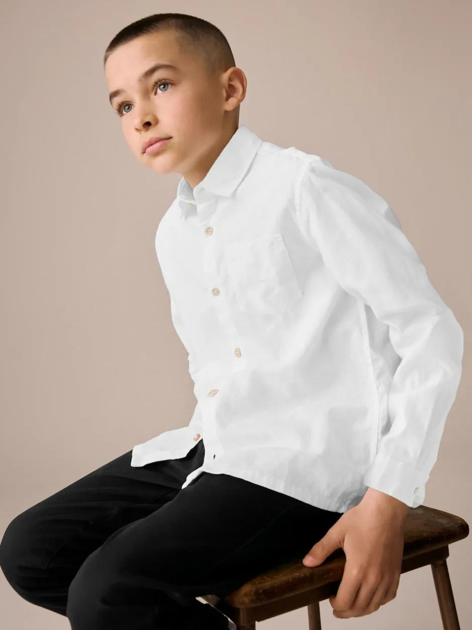 Next Long Sleeve 100% Linen Shirt (3-16yrs) White Hot