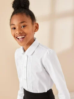 Next White Long Sleeve Lace Trim School Blouse (3-14yrs) Outlet