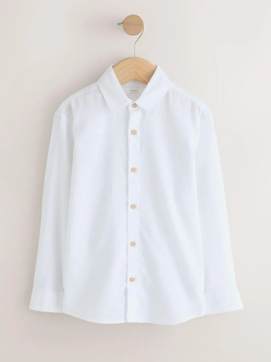 Next White Long Sleeve Relaxed Linen Blend Shirt (3-16yrs) Best