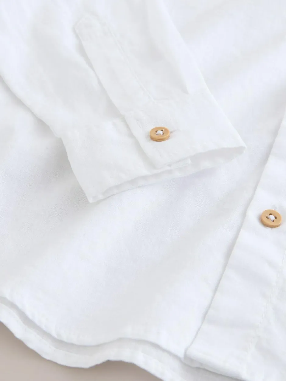 Next White Long Sleeve Relaxed Linen Blend Shirt (3-16yrs) Best