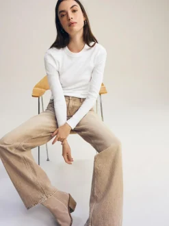 Next White Long Sleeve Ribbed Crew Neck Top
