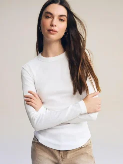 Next White Long Sleeve Ribbed Crew Neck Top