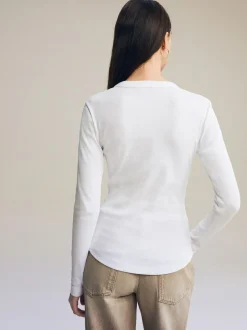 Next White Long Sleeve Ribbed Crew Neck Top