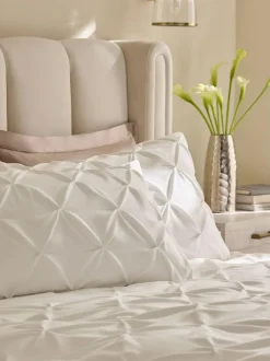 Next Pinch Pleat Soft Touch Brushed Duvet Cover and Pillowcase Set White Outlet