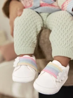 Next Baby Touch Fasten Trainers (0-24mths) White Rainbow Discount