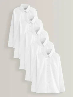 Next White Regular Fit 5 Pack Long Sleeve School Shirts (3-17yrs) Outlet