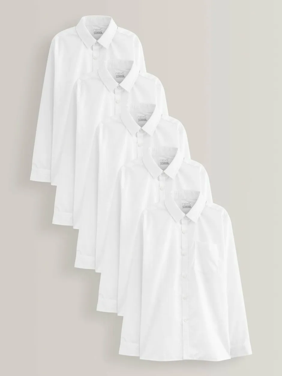 Next White Regular Fit 5 Pack Long Sleeve School Shirts (3-17yrs) Outlet