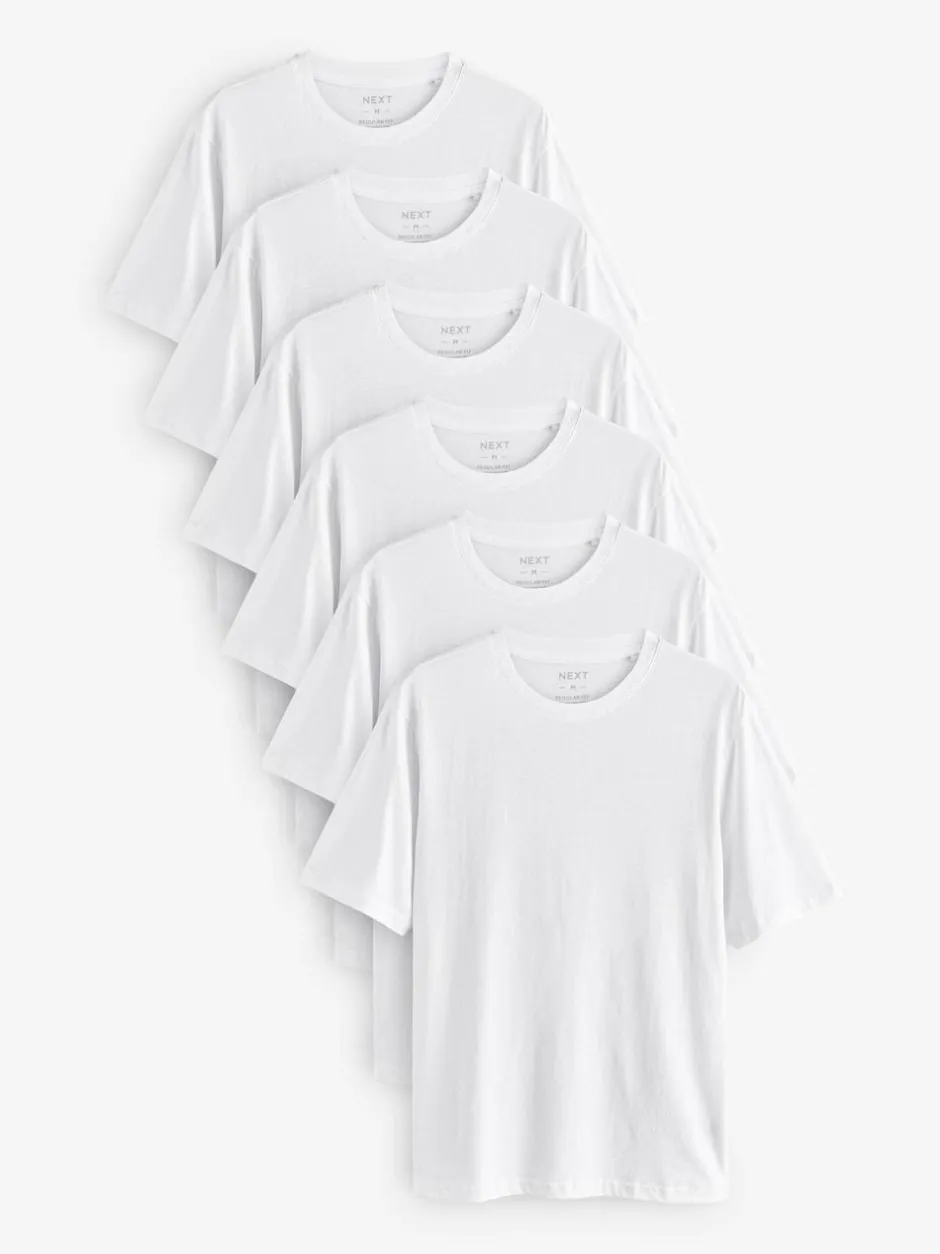 Next White Regular Fit Essential Cotton T-Shirts 6 Pack New