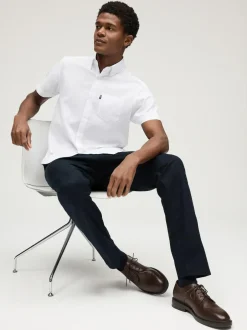 Next Regular Fit Short Sleeve Easy Iron Button Down Oxford Shirt White Discount