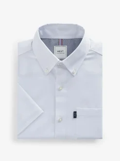 Next Regular Fit Short Sleeve Easy Iron Button Down Oxford Shirt White Discount