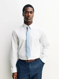 Next Regular Fit Textured Long Sleeve Formal Shirt with Trim White Clearance
