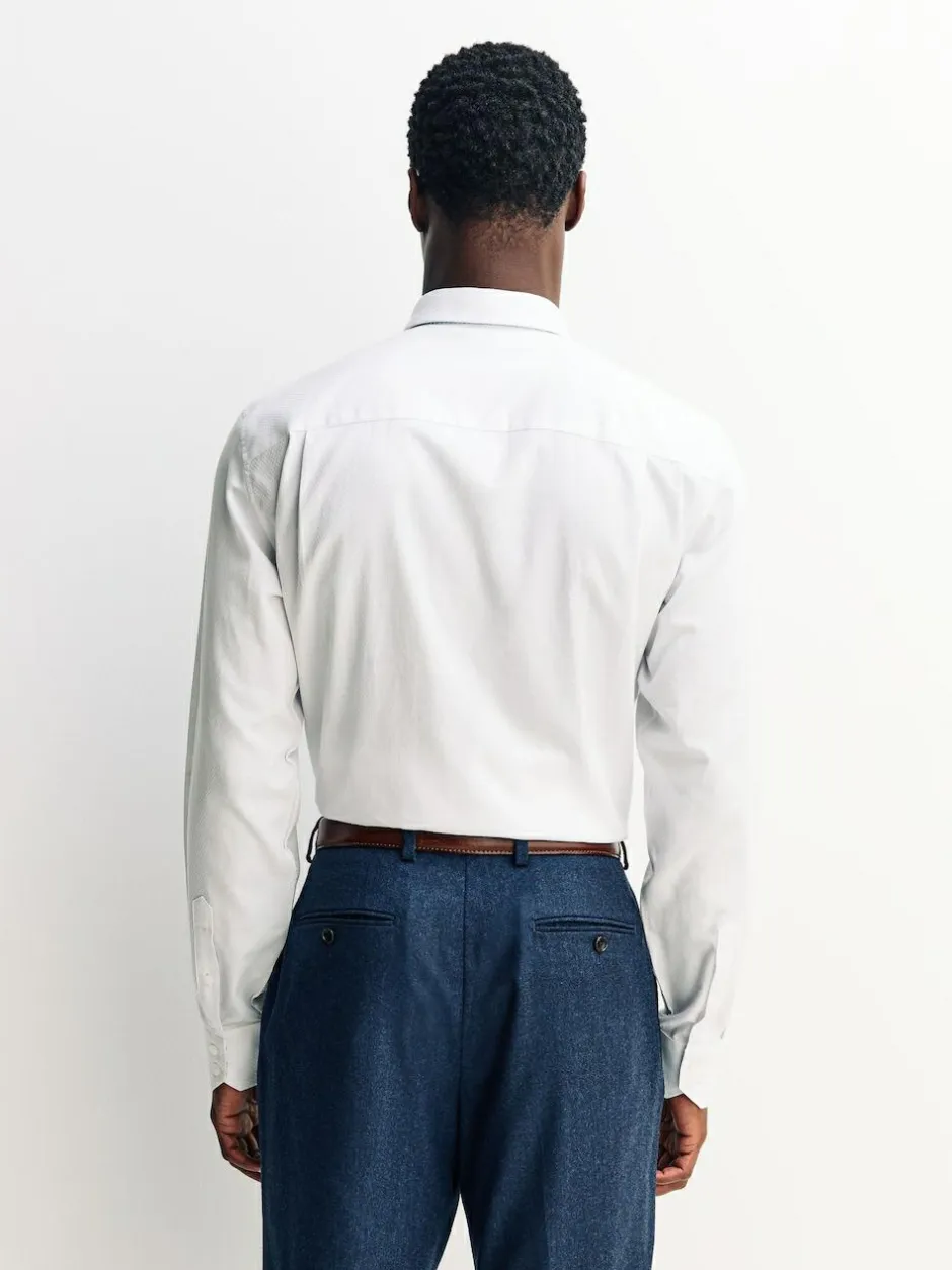 Next Regular Fit Textured Long Sleeve Formal Shirt with Trim White Clearance