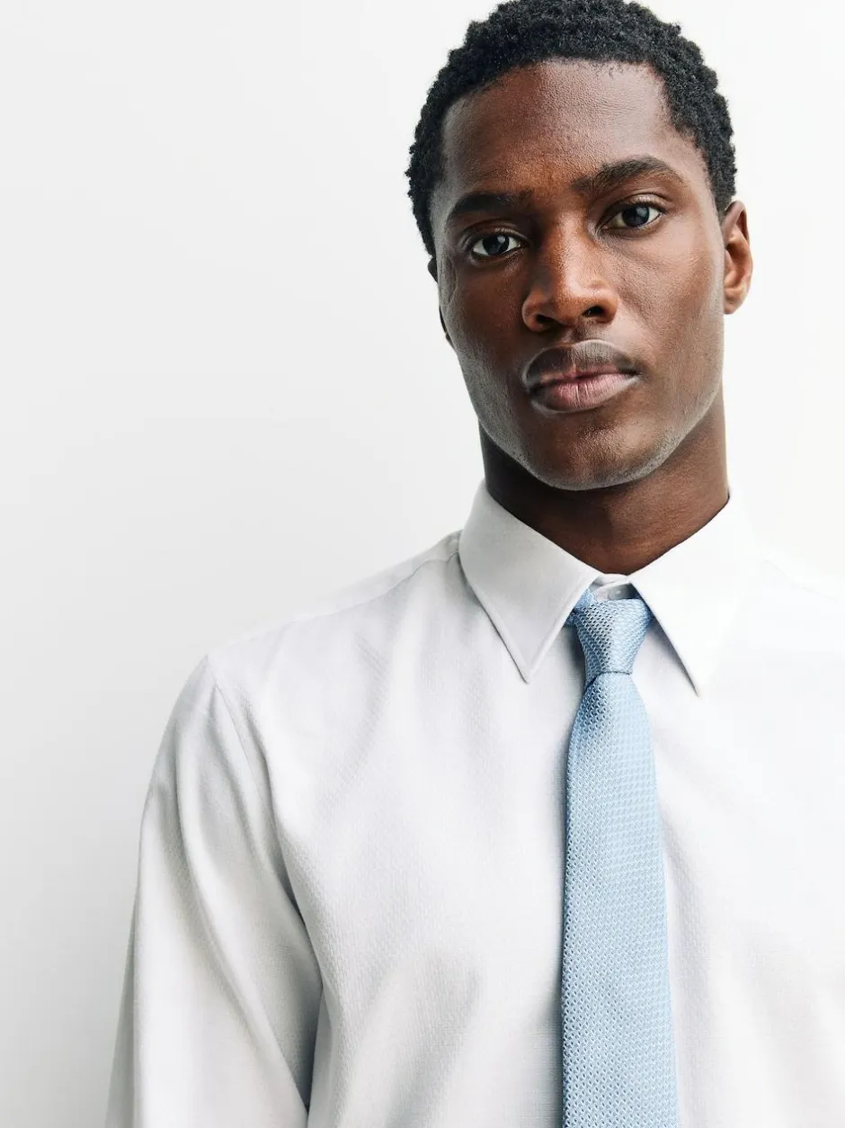 Next Regular Fit Textured Long Sleeve Formal Shirt with Trim White Clearance