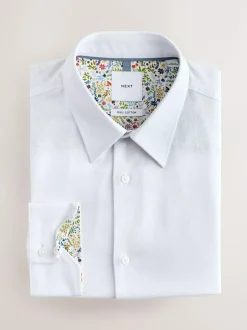 Next Regular Fit Textured Long Sleeve Formal Shirt with Trim White Clearance