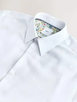 Next Regular Fit Textured Long Sleeve Formal Shirt with Trim White Clearance