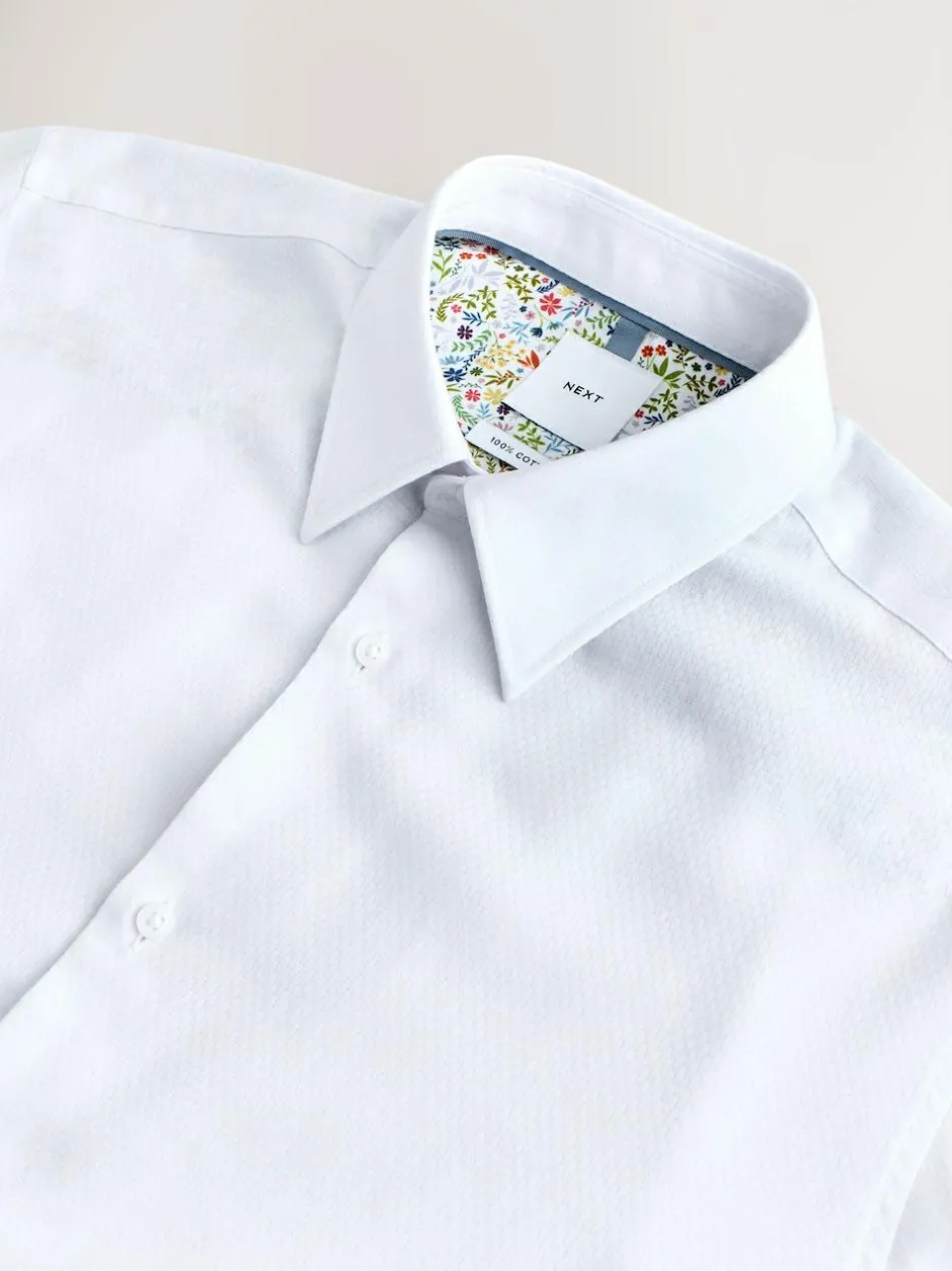 Next Regular Fit Textured Long Sleeve Formal Shirt with Trim White Clearance