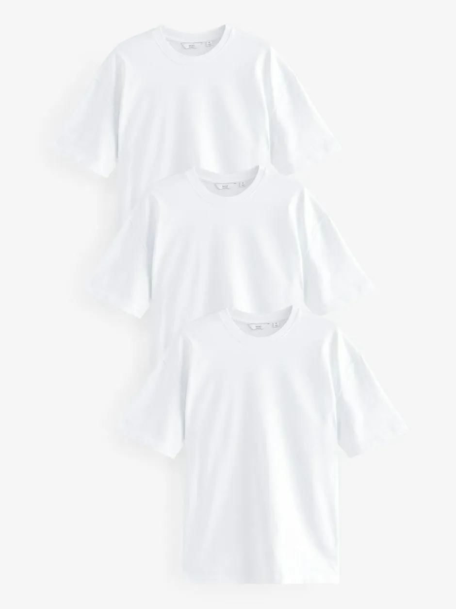 Next White Relaxed Fit Heavyweight T-Shirts 3 Pack Clearance